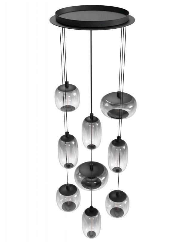 Image 3 Monaco 36"W 9-Light LED Chandelier in Black/Smoked Globes more views