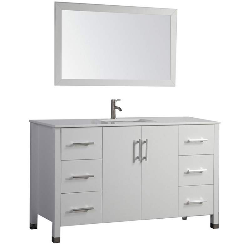 Image 1 Monaco 48" White 6-Drawer Bathroom Vanity and Mirror Set