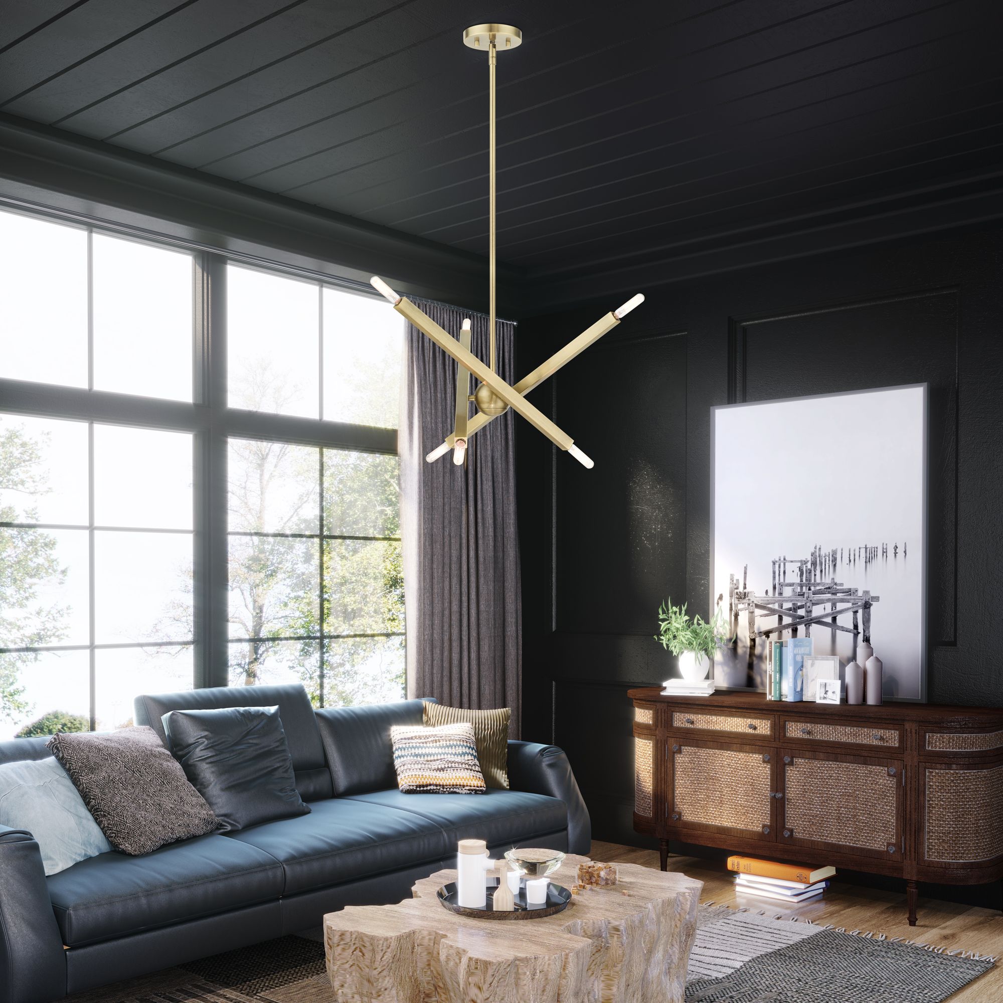 Monaco 6 Light Antique Brass Chandelier