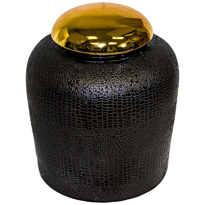 Image 1 Monaco Black and Gold 17 inchH Decorative Ceramic Covered Jar