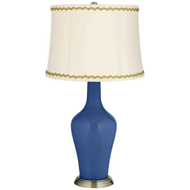 Image 1 Monaco Blue Anya Table Lamp with Relaxed Wave Trim