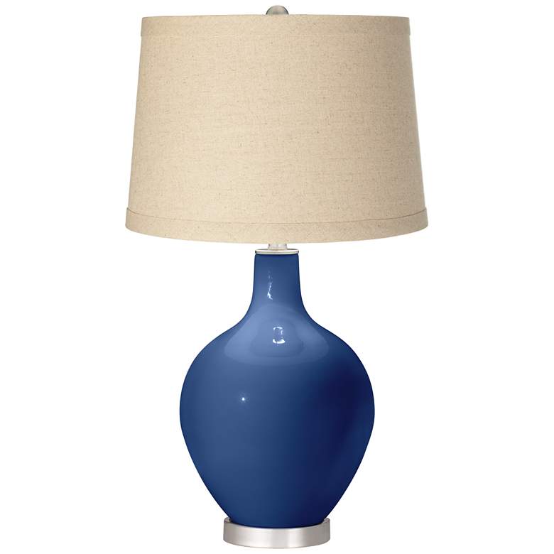 Image 1 Monaco Blue Burlap Drum Shade Ovo Table Lamp