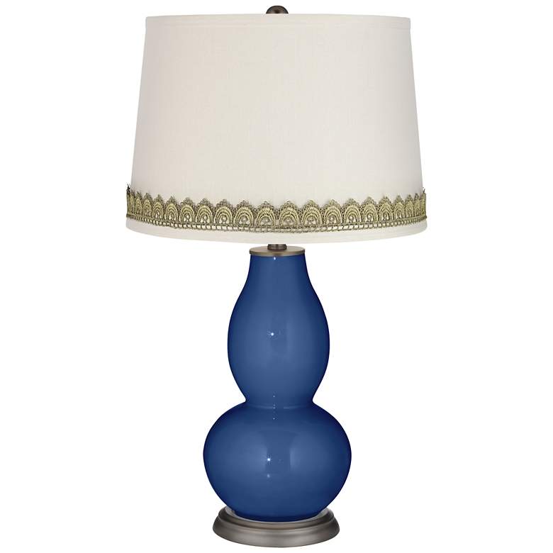Image 1 Monaco Blue Double Gourd Table Lamp with Scallop Lace Trim