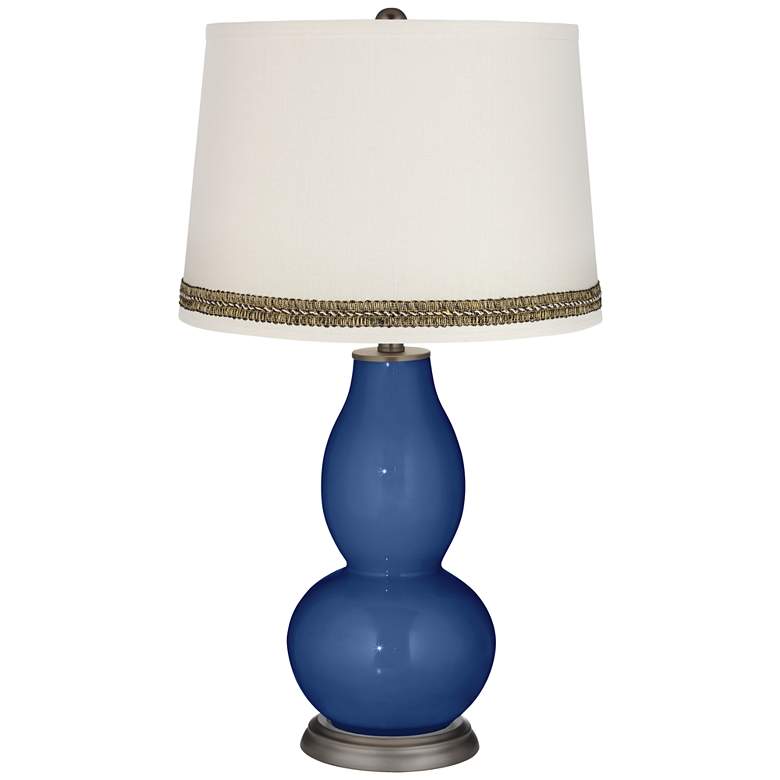 Image 1 Monaco Blue Double Gourd Table Lamp with Wave Braid Trim