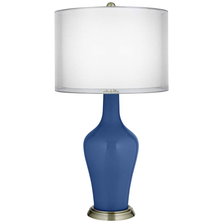 Image 1 Monaco Blue Double Sheer Silver Shade Anya Table Lamp