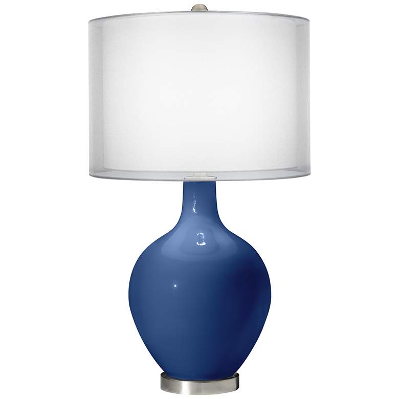 Image 1 Monaco Blue Double Sheer Silver Shade Ovo Table Lamp