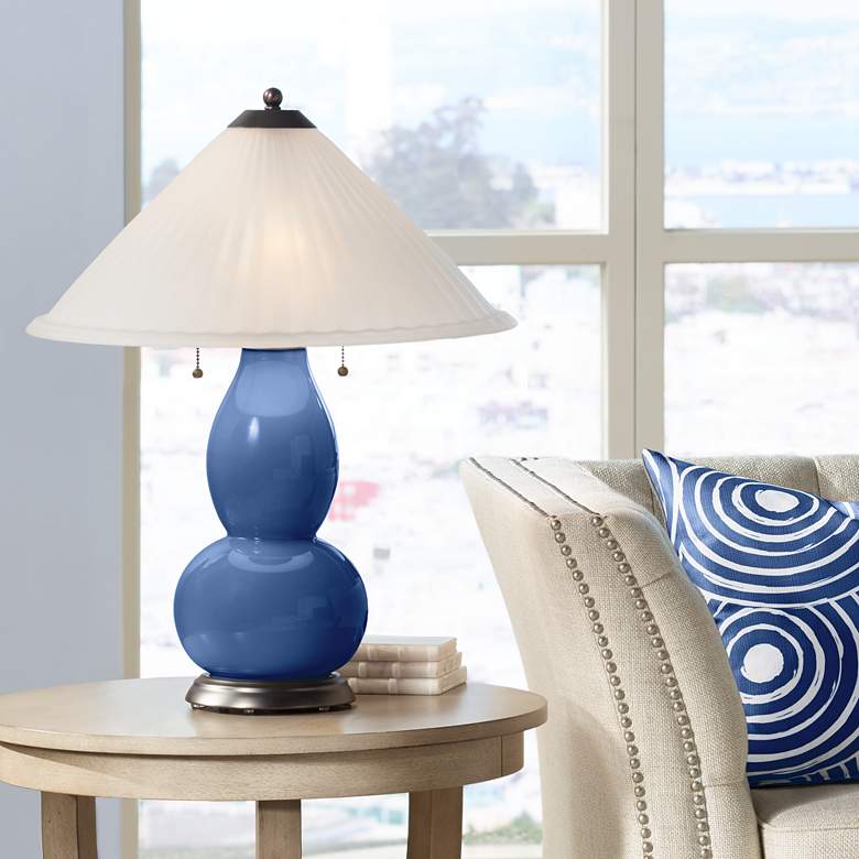 Image 1 Monaco Blue Fulton Table Lamp with Fluted Glass Shade
