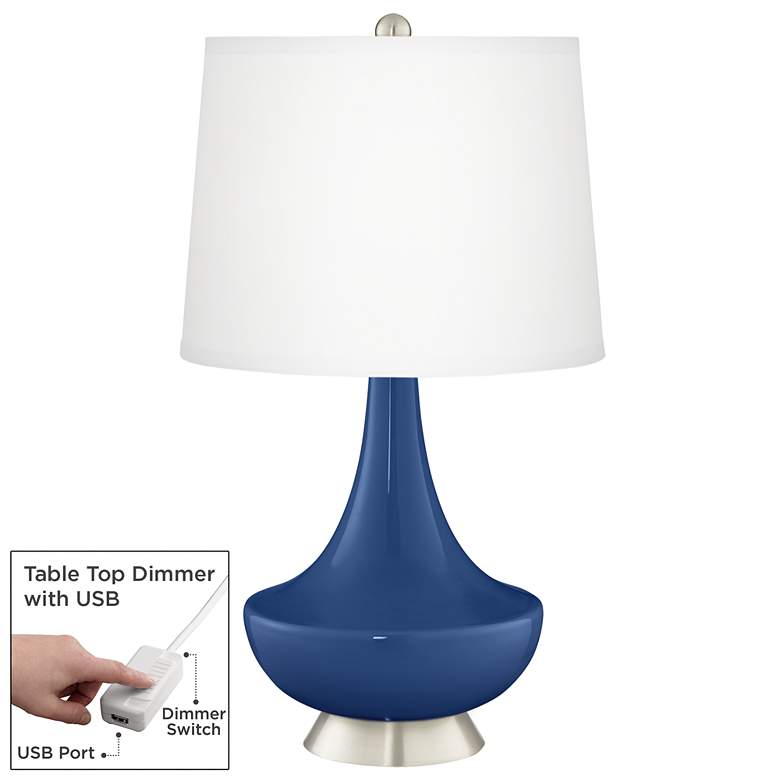 Image 1 Monaco Blue Gillan Glass Table Lamp with Dimmer