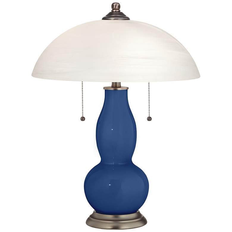 Image 1 Monaco Blue Gourd-Shaped Table Lamp with Alabaster Shade