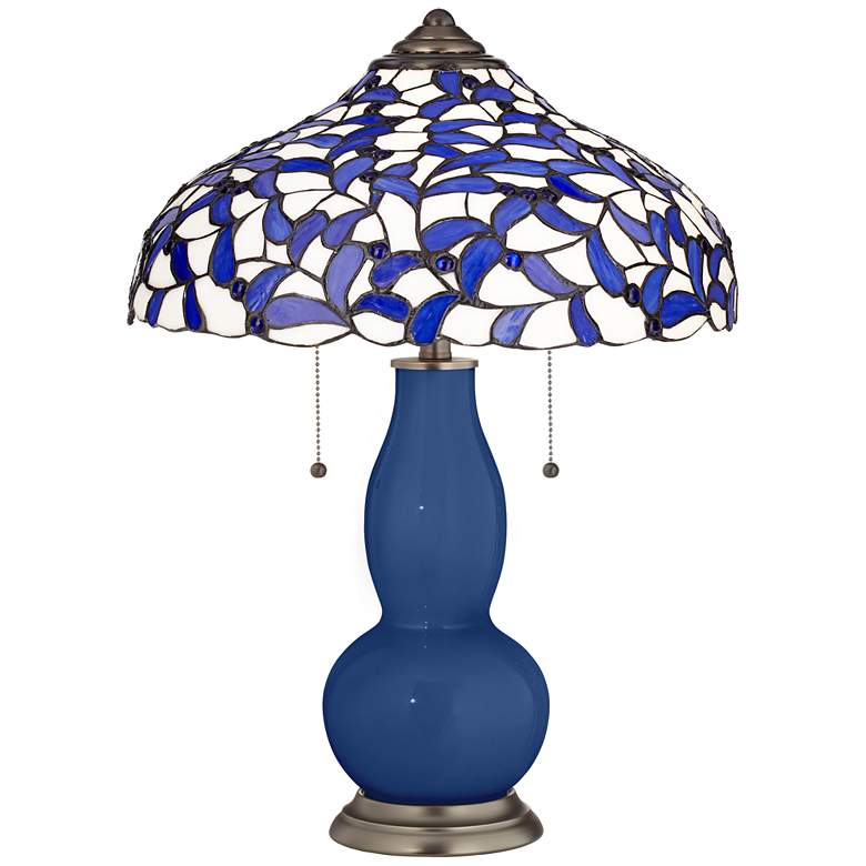 Image 1 Monaco Blue Gourd Table Lamp with Iris Blue Shade