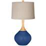 Monaco Blue Natural Linen Drum Shade Wexler Table Lamp
