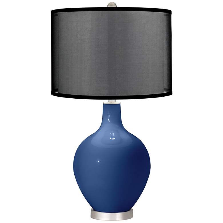 Image 1 Monaco Blue Ovo Table Lamp with Organza Black Shade