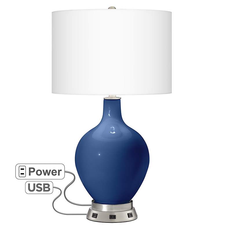 Image 1 Monaco Blue Ovo Table Lamp with USB Workstation Base