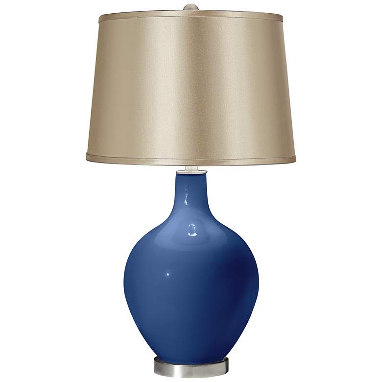 Image 1 Monaco Blue Satin Champagne Shade Ovo Table Lamp