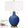 Monaco Blue Toby Brass Accents Table Lamp with Dimmer