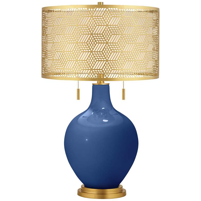 Image 1 Monaco Blue Toby Brass Metal Shade Table Lamp
