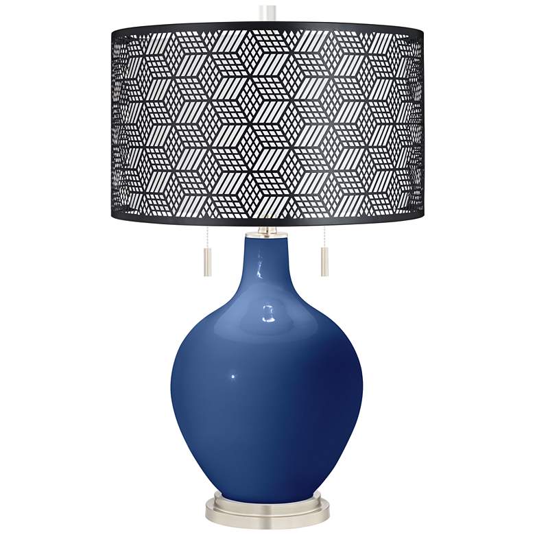 Image 1 Monaco Blue Toby Table Lamp With Black Metal Shade