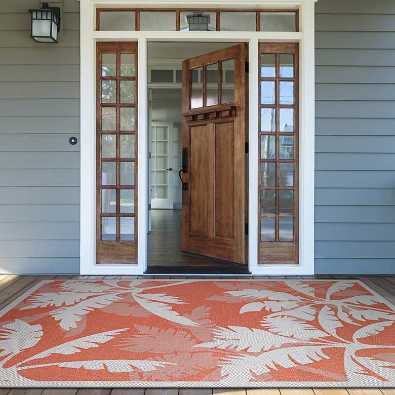 Image 1 Monaco Coastal Floral 5'3"x7'6" Ivory and Orange Outdoor