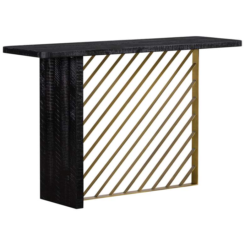 Image 1 Monaco Console Table in Black Wood and Antique Brass Accent