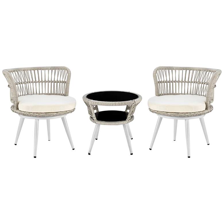 Image 2 Monaco Rope Wicker 3-Piece Patio Set with Cream Cushion