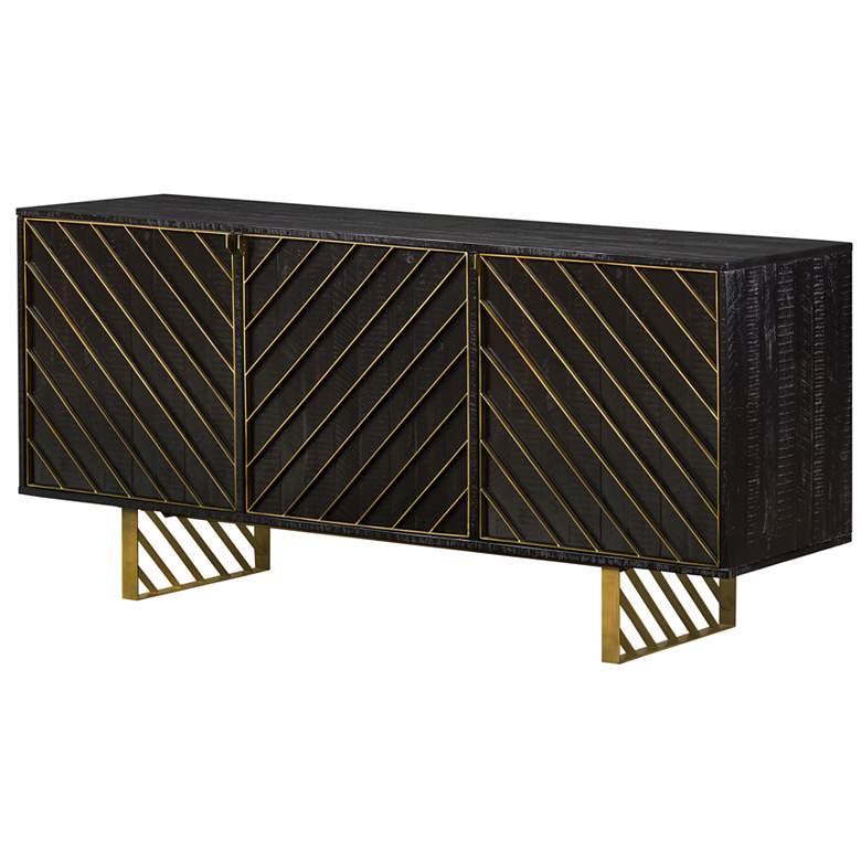 Image 1 Monaco Sideboard in Black Wood and Antique Brass Accent