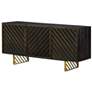 Monaco Sideboard in Black Wood and Antique Brass Accent