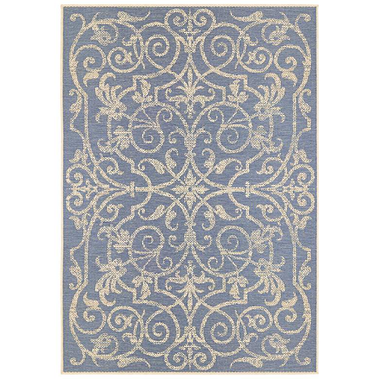 Image 2 Monaco Summer Quay 5'3"x7'6" Ivory and Sapphire Outdoor R