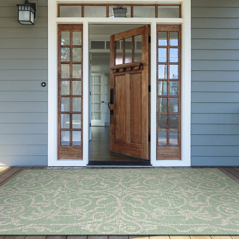 Image 1 Monaco Summer Quay 5'3"x7'6" Ivory Light Green Outdoor Ru