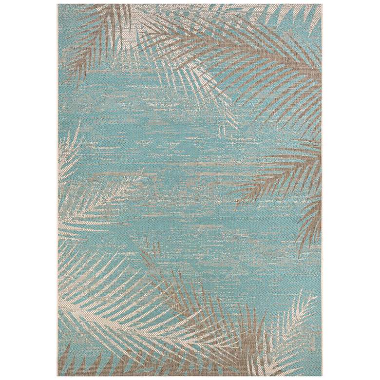 Monaco Tropical Palms 5&#39;3 inchx7&#39;6 inch Aqua Rectangular Outdoor 
