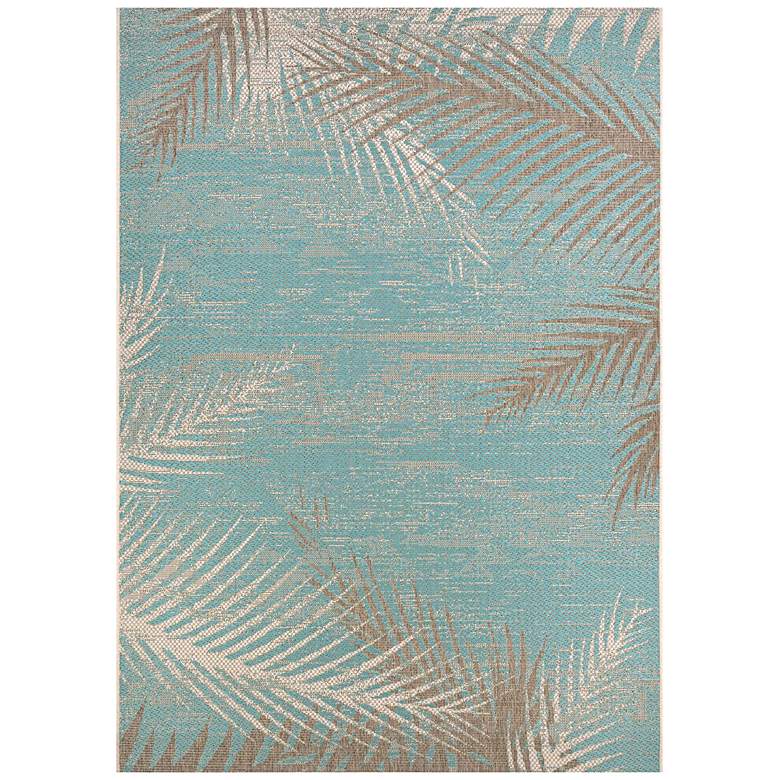Image 2 Monaco Tropical Palms 5'3"x7'6" Aqua Rectangular Outdoor