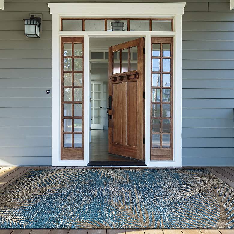 Image 1 Monaco Tropical Palms 5'3"x7'6" Ocean Outdoor Rug