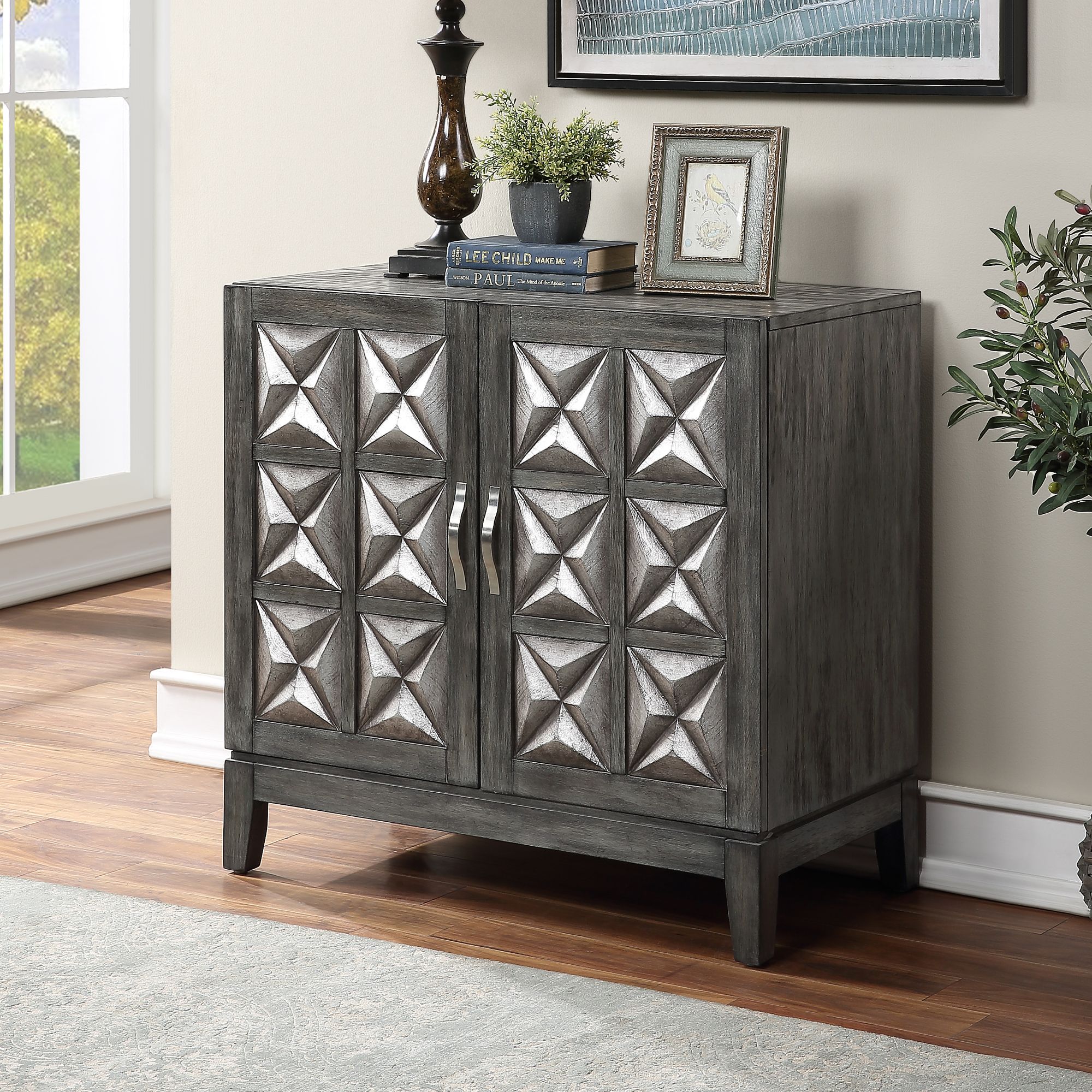 Grey shop accent cabinet