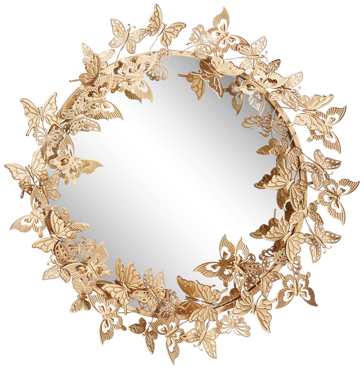 Monarch Matte Gold 3D Butterflies 28" Round Wall Mirror