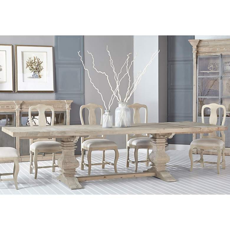 Monastery 120&quot; Wide Smoke Gray Wood Extendable Dining Table