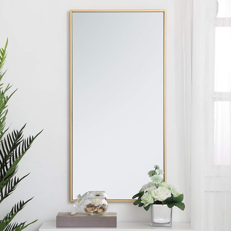 Image 2 Monet Brass Metal 18" x 36" Rectangular Vanity Wall Mirror
