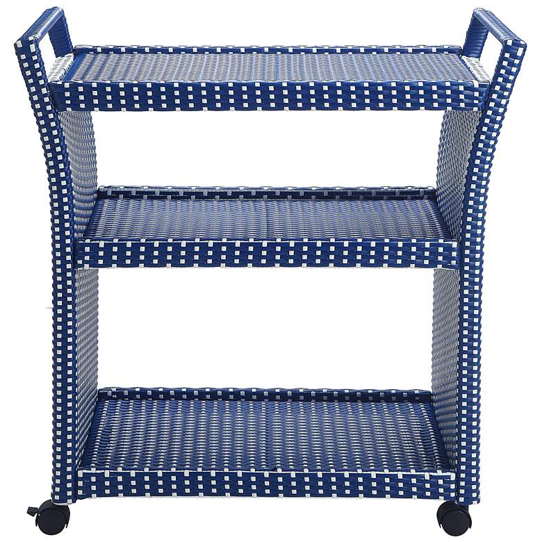 Image 4 Monetta Blue White 2-Piece Storage Bench Serving Cart Set more views