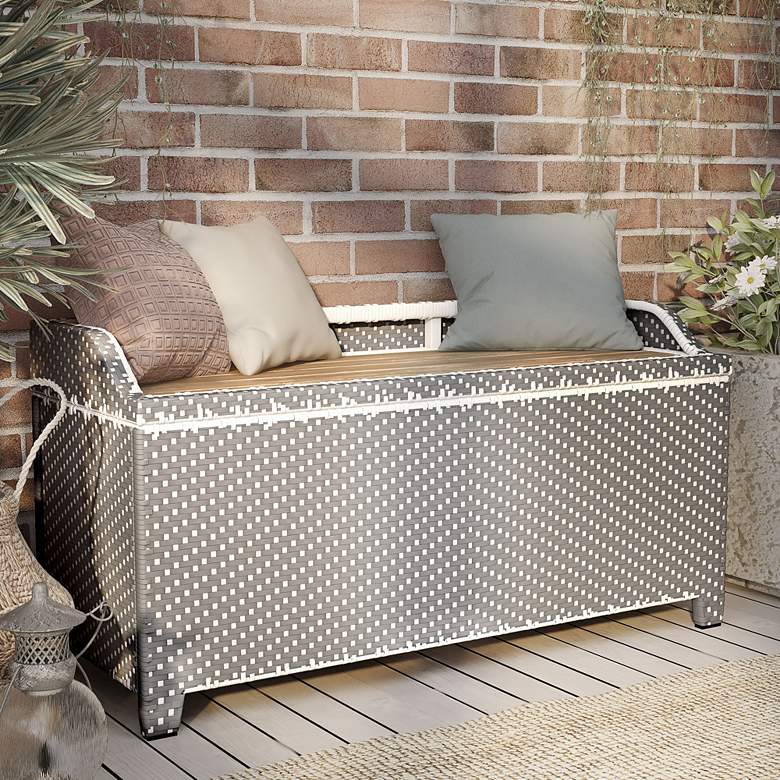 Image 1 Monetta Gray and White Wicker Storage Bench