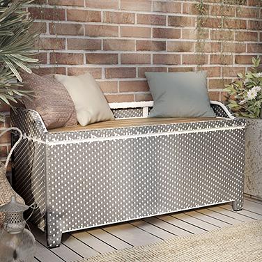 Monetta Gray and White Wicker Storage Bench
