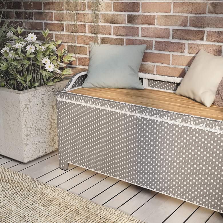 Image 7 Monetta Gray and White Wicker Storage Bench more views