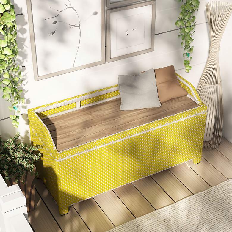 Image 1 Monetta Yellow and White Wicker Storage Bench