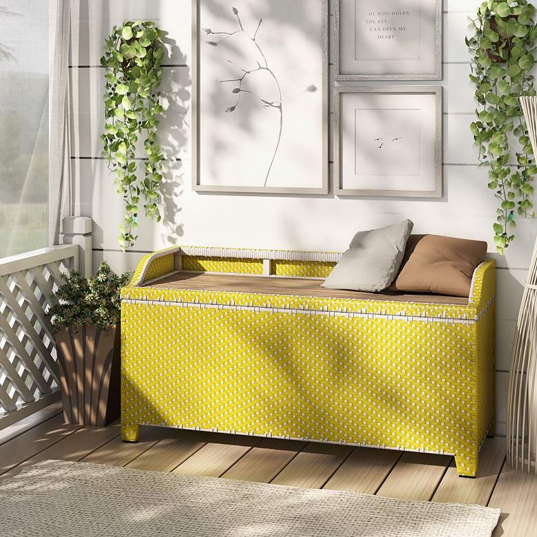 Image 6 Monetta Yellow and White Wicker Storage Bench more views