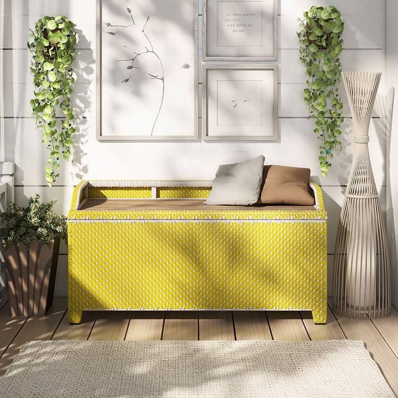 Image 7 Monetta Yellow and White Wicker Storage Bench more views