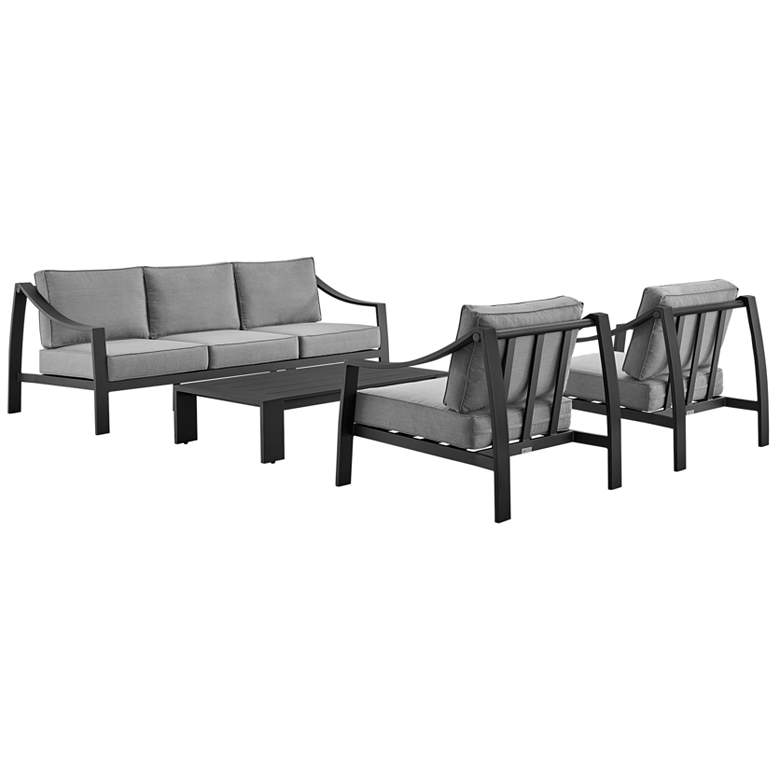 Image 1 Mongo 4 Piece Outdoor Furniture Set in Black Aluminum with Grey Cushions