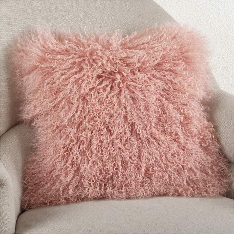 Image 1 Mongolian Pink Fur 16" Square Decorative Pillow