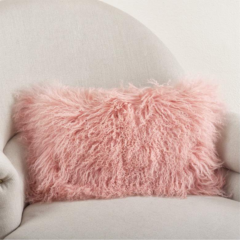 Image 1 Mongolian Pink Fur 20 inchx12 inch Lumbar Pillow