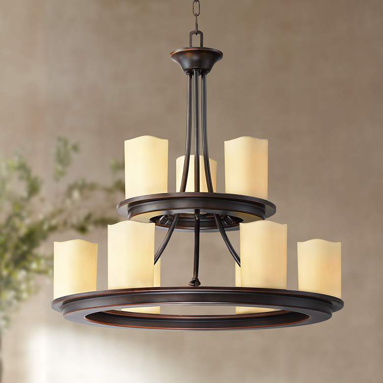 Image 1 Moniker 25" Wide Oil-Rubbed Bronze 9-Light 2-Tier Chandelier