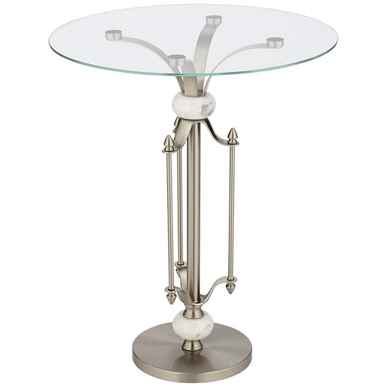 Monique 20&quot; W Marble and Brushed Nickle Metal Table with Glass Tray