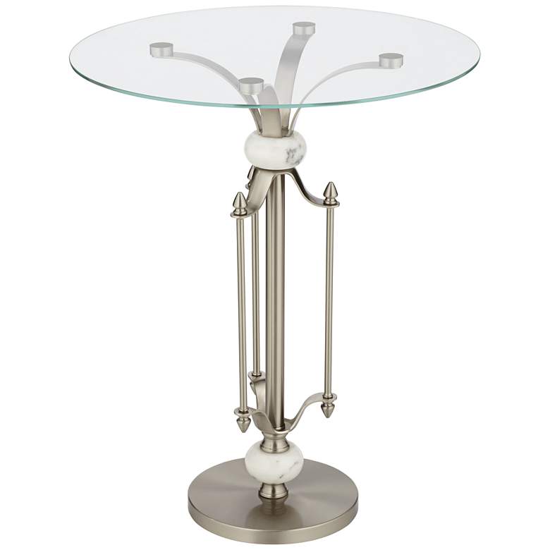Image 2 Monique 20" W Marble and Brushed Nickle Metal Table with Glass Tray
