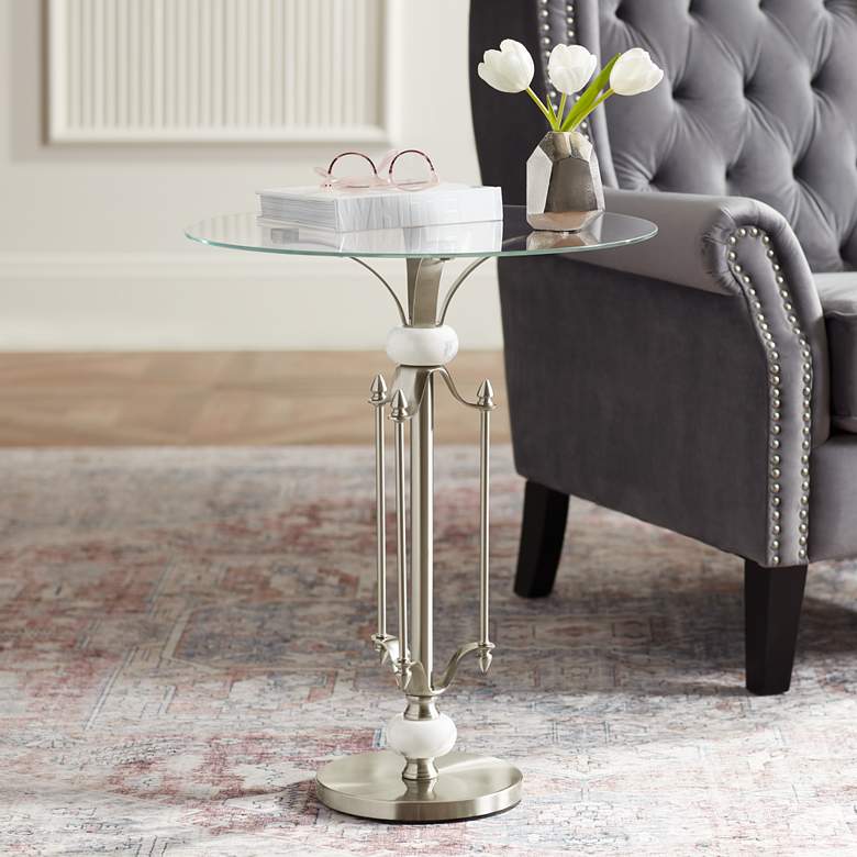 Image 1 Monique 20" W Marble and Brushed Nickle Metal Table with Glass Tray