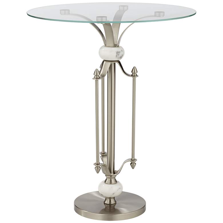 Monique 20&quot; W Marble and Brushed Nickle Metal Table with Glass Tray more views